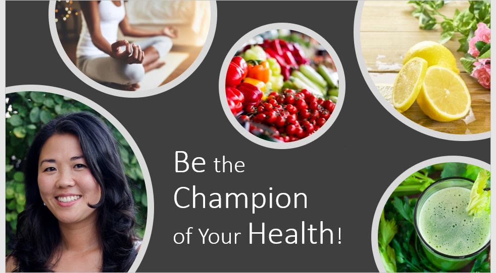 Cindy Wong with healthy foods – Be the Champion of Your Health
